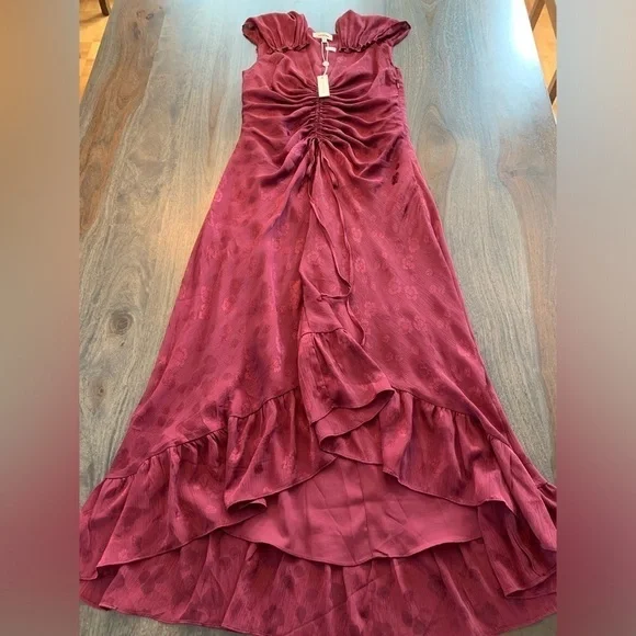 NWT Max Studio Dress Maxi Ruffled Hem Size XS Burgundy Raspberry Color - Picture 5 of 16
